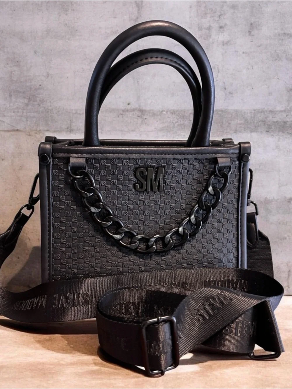 Steve Madden Black Monogram Mini Satchel Crossbody Bag - NWOT